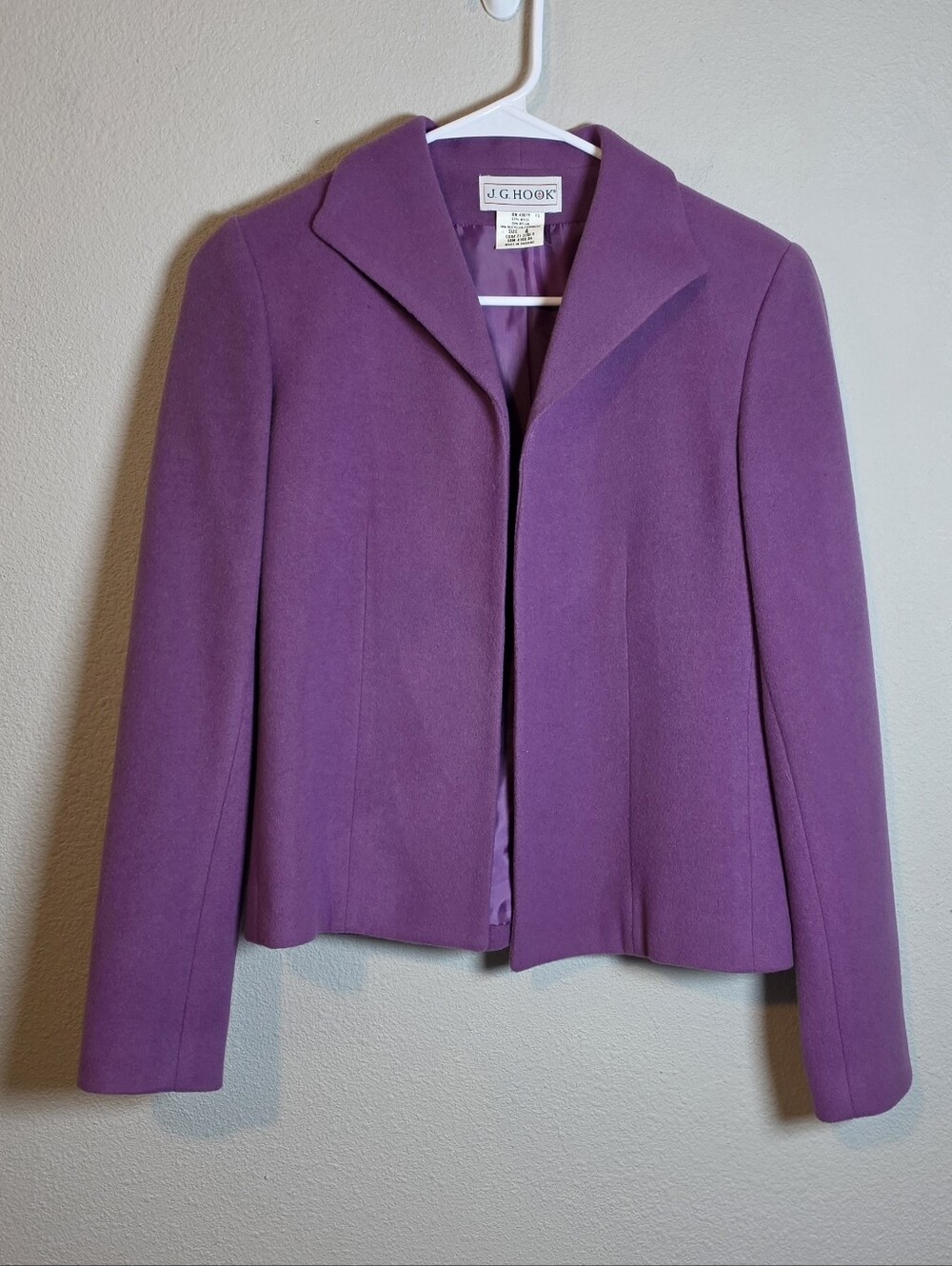 J.G. HOOK Vintage Purple Wool Blend Open Front Blazer Jacket Sz 4 Dark Academia